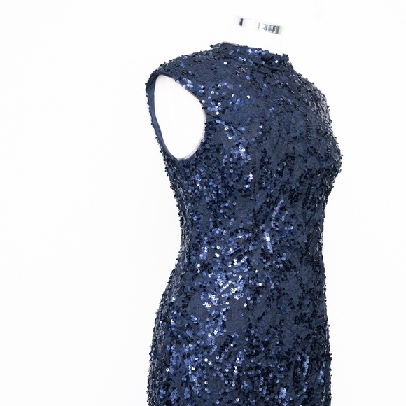 Adrianna Papell Sequin High Neck Lace Midi Dress - Picture 9 of 11